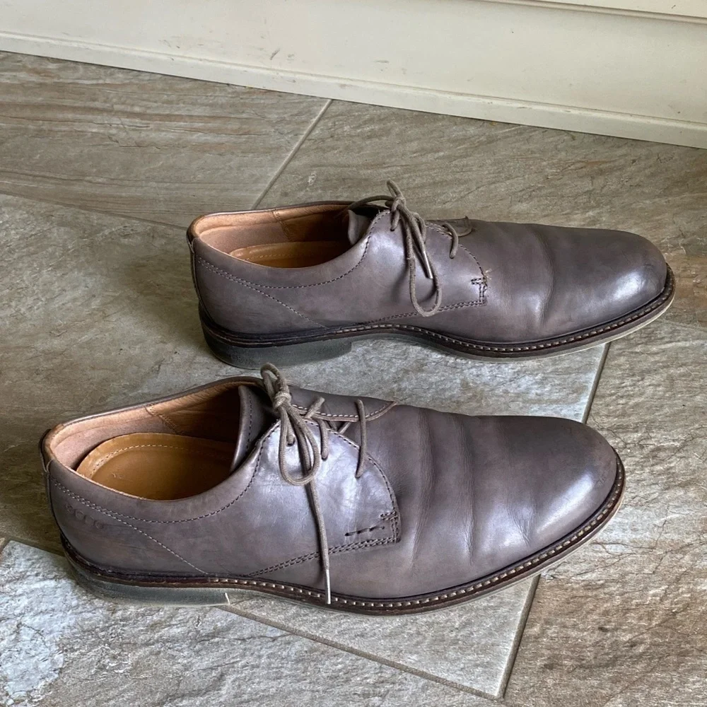 Ecco Mens Taupe Leather Oxford
